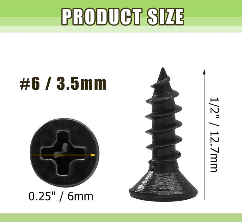 Jersvimc #6 x 1/2" Black Wood Screws - 120Pcs Oxide Coated Flat Head Screws, Carbon Steel 18-8 Black Screws Phillips Head Scrws for Wood Drywall Plastic Metal - Image 5